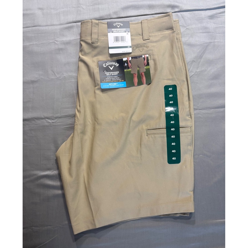 Callaway Mens Performance Golf Shorts Khaki Tan Opti-Dri Stretch Size 40 NWT